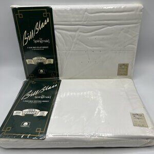 Bill Blass Full Sheets Fitted Flat Solid White Cotton Vintage Springmaid